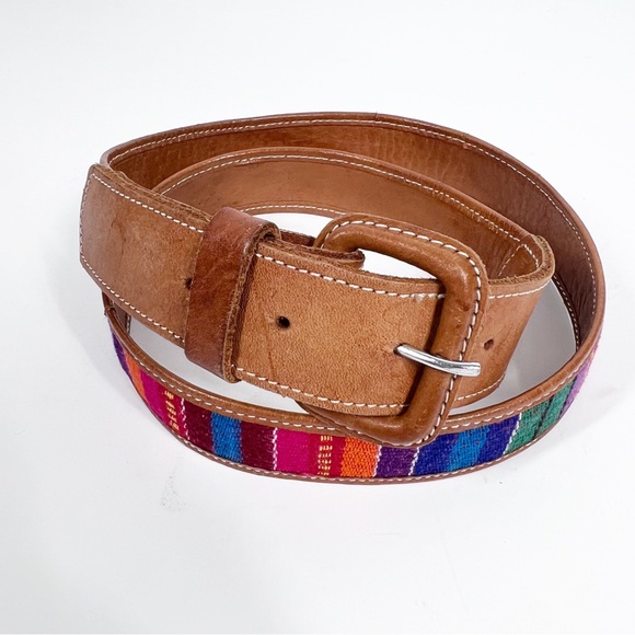 Vintage Accessories - Leather & Embroidered Belt | Colorful 90’s
